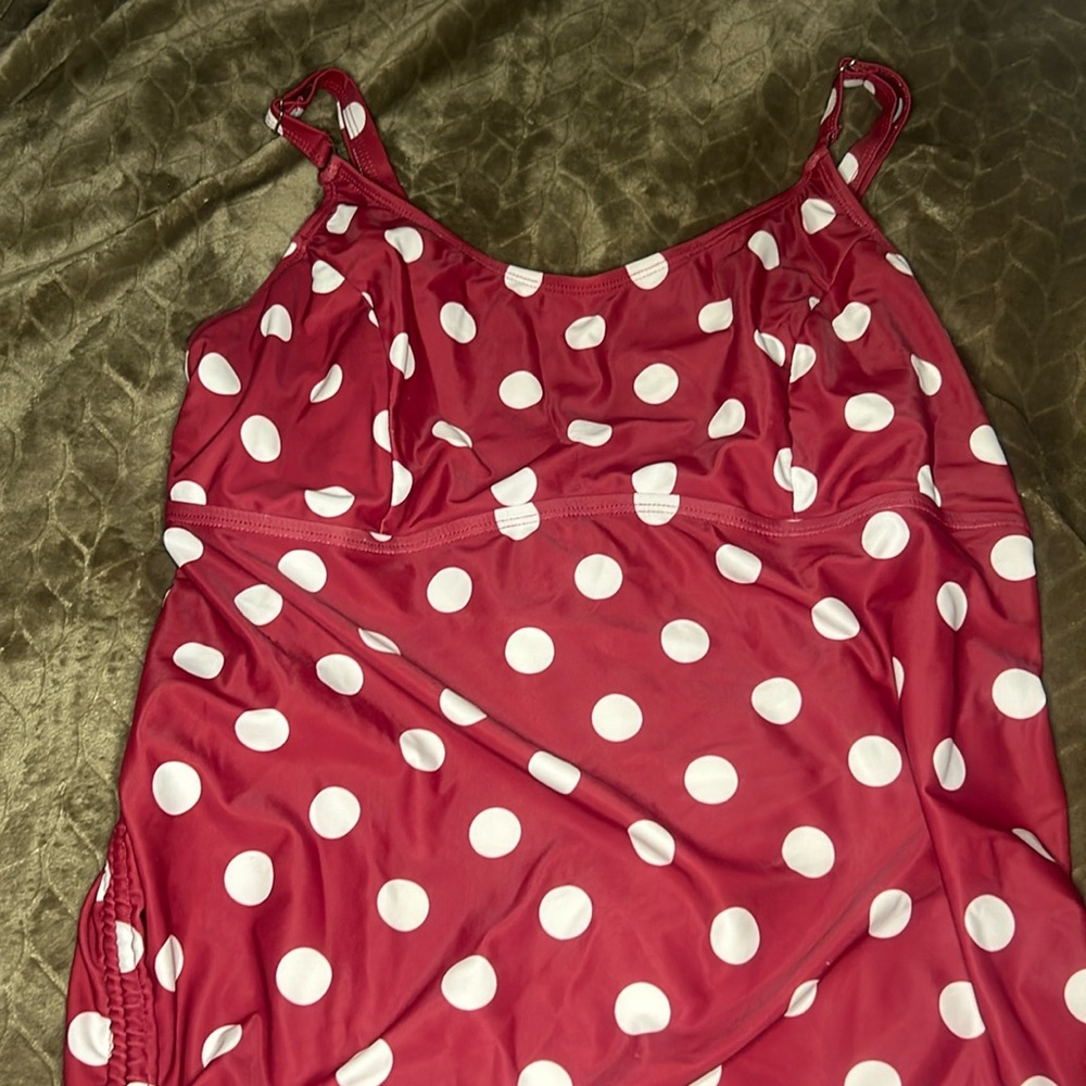 Red with white polka dot maternity bathing suit xl